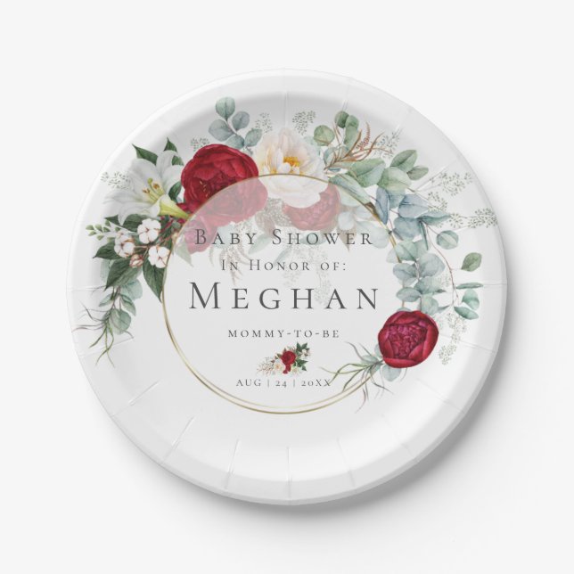 Prato De Papel Chá de fraldas | Buquê Vermelho Vibrante (Frente)