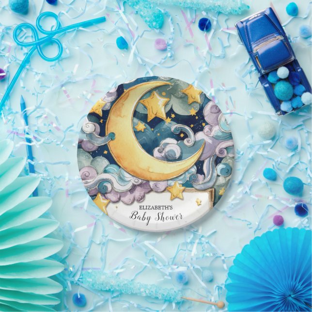 Prato De Papel Chá de fraldas Celestial de Pastel Personalizado (Festa)