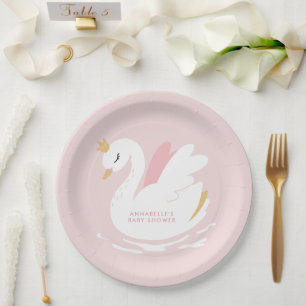 Prato De Papel Chá de fraldas cisne, rosado-rosado, elegante