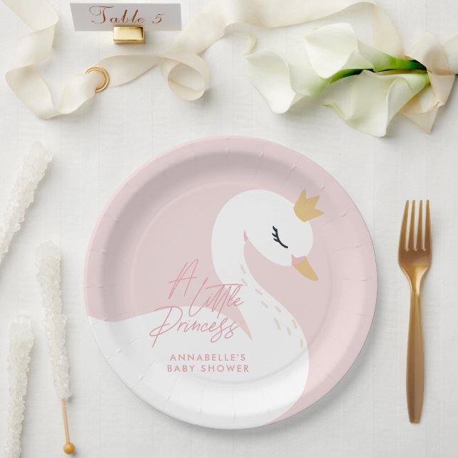 Prato De Papel Chá de fraldas cisne, rosado-rosado, elegante (Casamento)