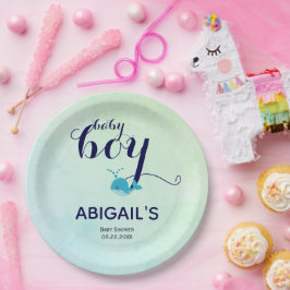 Prato De Papel Chá de fraldas com tema do oceano de baleia azul-b