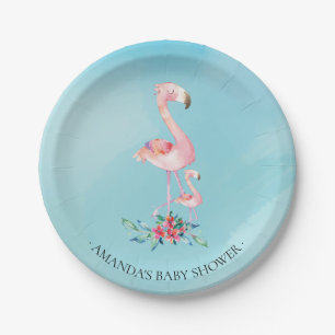 Prato De Papel Chá de fraldas cor-de-rosa do flamingo da aguarel