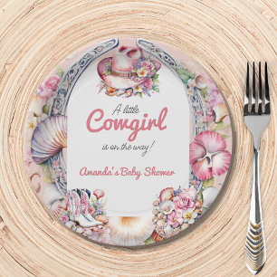 Prato De Papel Chá de fraldas Costeiro Rosa-Rosa-Pequena Cowgirl