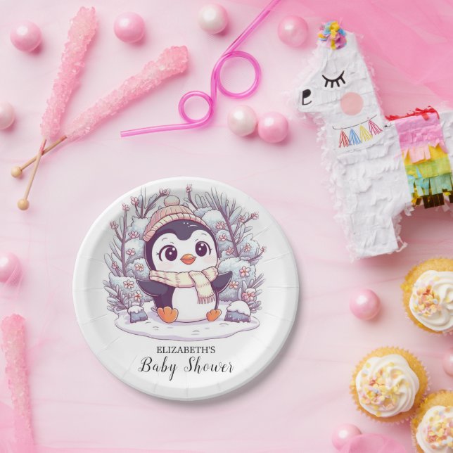 Prato De Papel Chá de fraldas Cute Penguin Floco de Neve (Festa)
