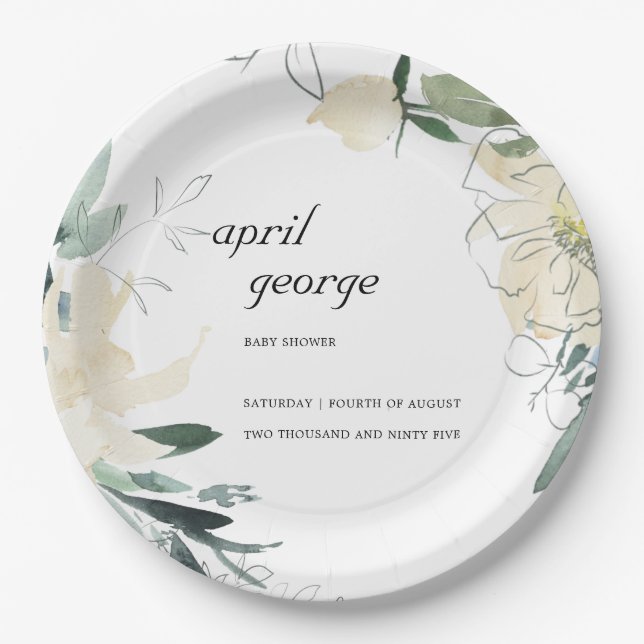 PRATO DE PAPEL CHÁ DE FRALDAS DE ÁGUA FLORÍVEL VERDE CLEAN IVORY  (Frente)