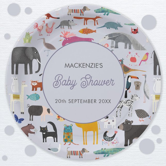 Prato De Papel Chá de fraldas de animais personalizados divertido (Jungle safari zoo wild and pet animal themed personalized baby shower personalized paper party plate)