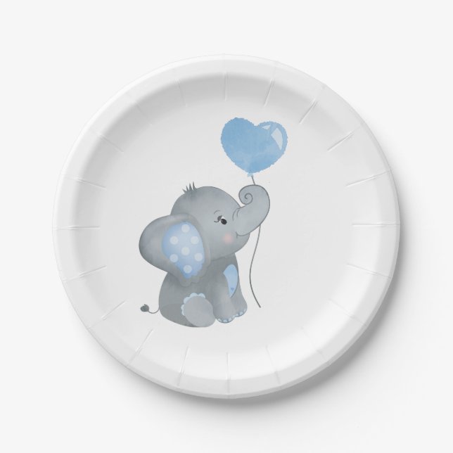Prato De Papel Chá de fraldas de Aquarela Azul-Elefante (Frente)