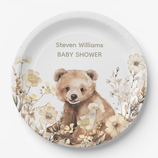 Prato De Papel Chá de fraldas de aquarela de urso bonito (Frente)