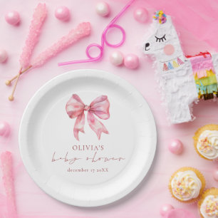 Prato De Papel Chá de fraldas de Arco de coquete rosa minimalista