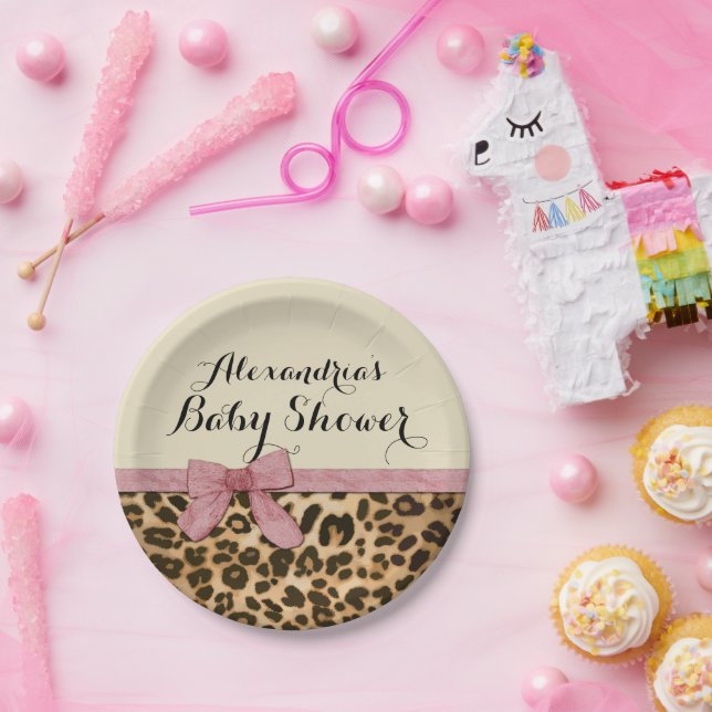 Prato De Papel Chá de fraldas de Arco rosa-rico Leopardo (Festa)