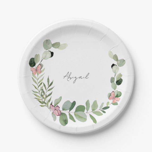 Prato De Papel Chá de fraldas de Borboleta Personalizada (Frente)