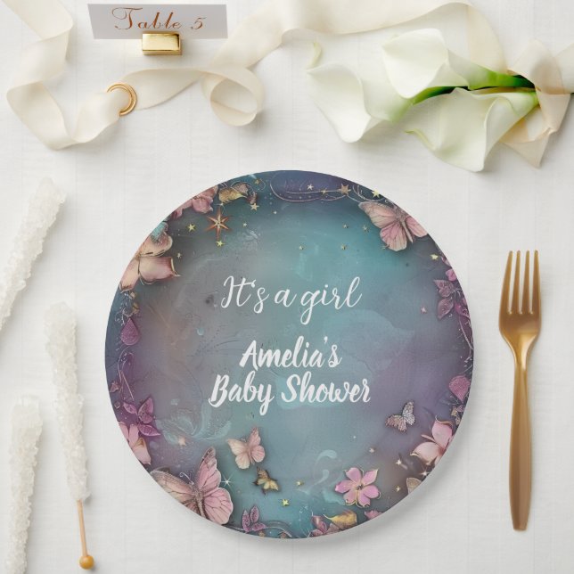 Prato De Papel Chá de fraldas de borboleta Roxo (Casamento)