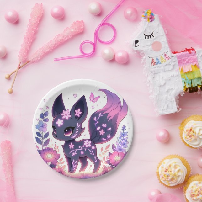 Prato De Papel Chá de fraldas de Cartoon Fox elegante (Festa)