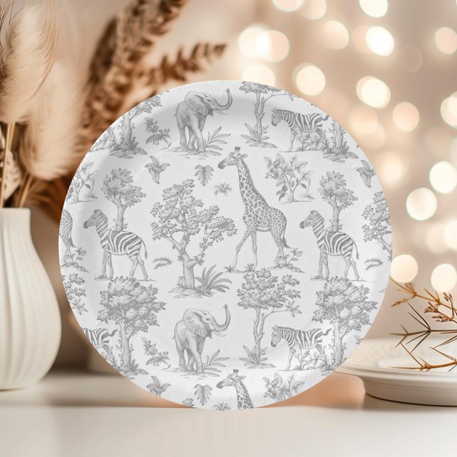 Prato De Papel Chá de fraldas de cinzas Toile de Jouy Safari (Criador carregado)