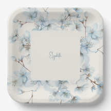 Chá de fraldas de Creme Floral Azul Personalizado