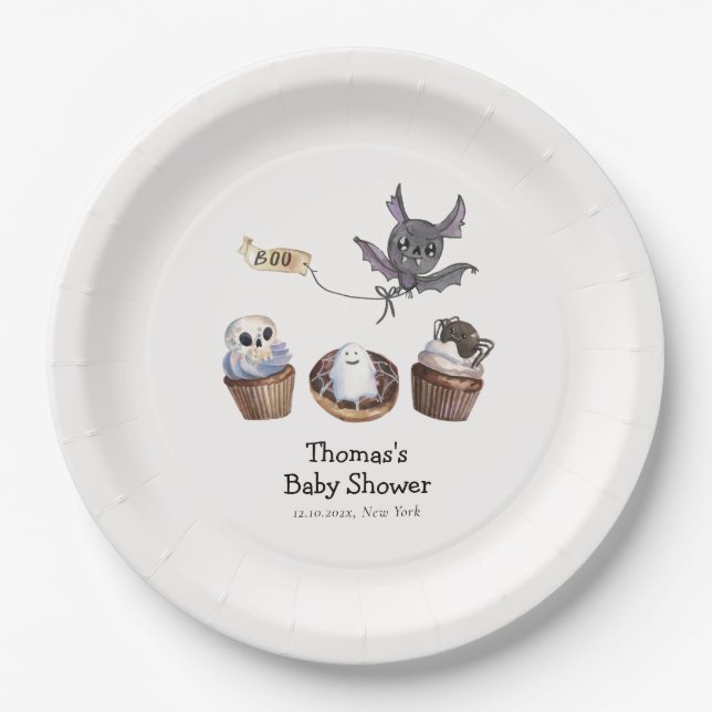 Prato De Papel Chá de fraldas de cupcake de Boo Halloween (Frente)