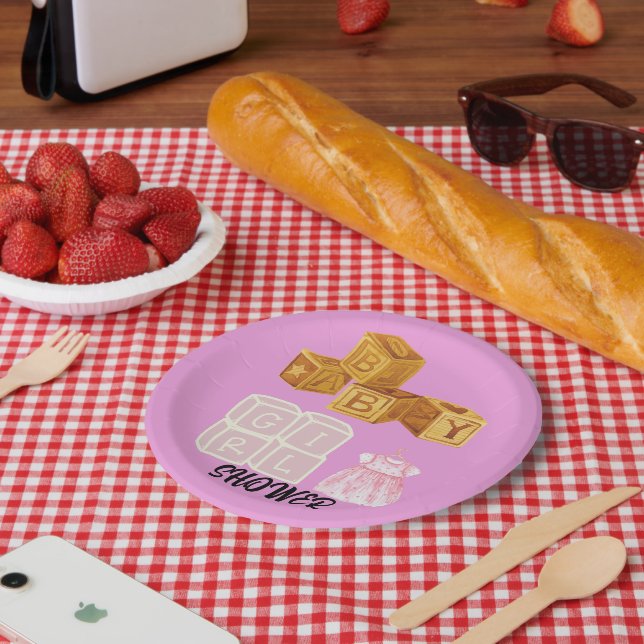 Prato De Papel Chá de fraldas de Dice Menina Única Rosa (Piquenique)