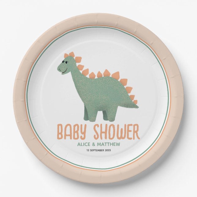 Prato De Papel Chá de fraldas de Dinossauro Cinza Branca (Frente)