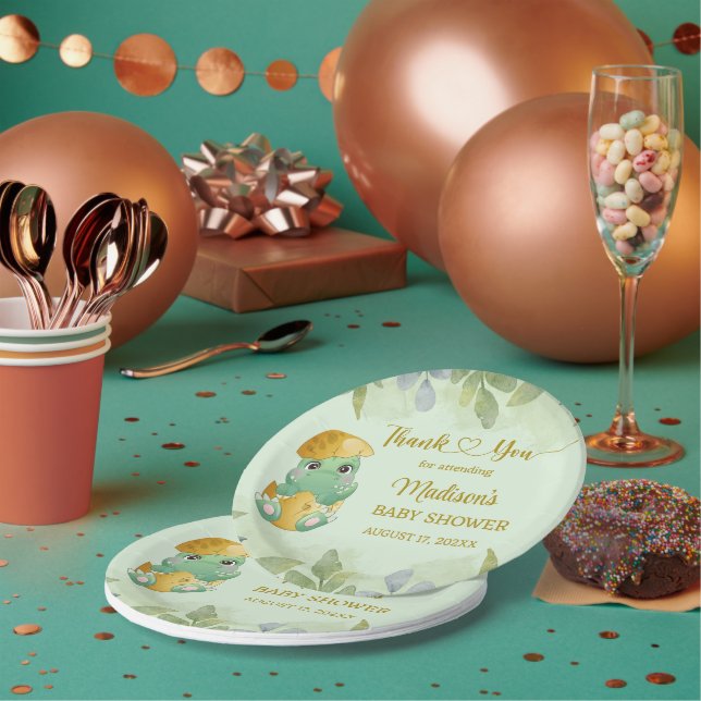 Prato De Papel Chá de fraldas de Dinossauros Verdes (Múltiplo)