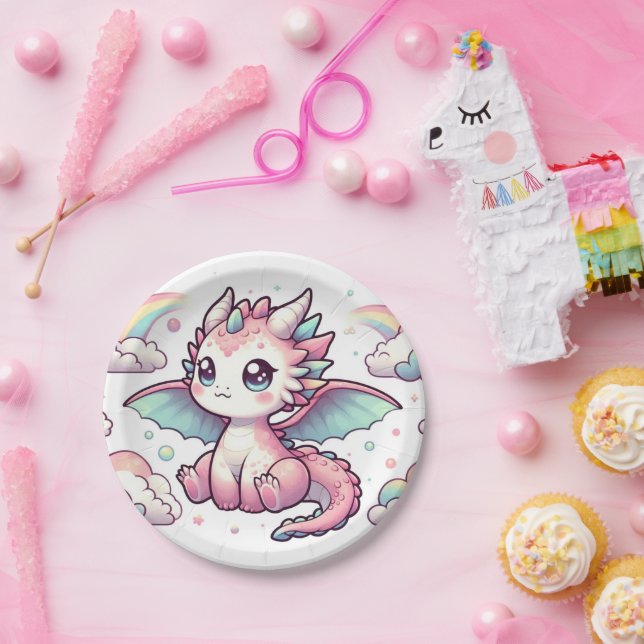 Prato De Papel Chá de fraldas de Dragão Fairytale Whimsical (Festa)