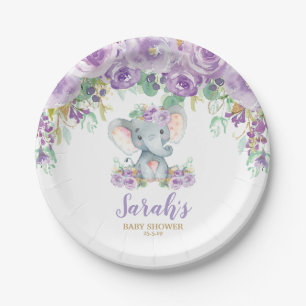 Prato De Papel Chá de fraldas de Elefante Floral Púrpura Chic