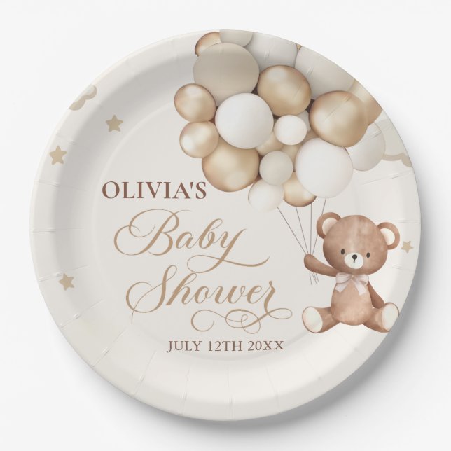Prato De Papel Chá de fraldas de Espera do Balão do Urso de Teddy (Frente)