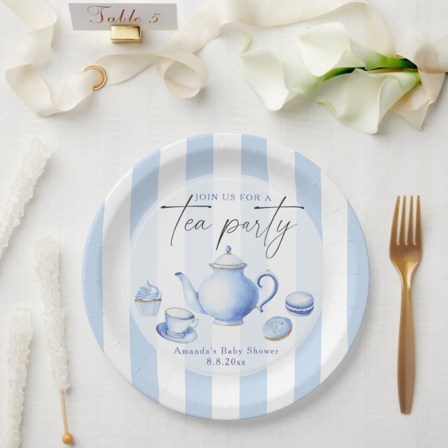 Prato De Papel Chá de fraldas de Festa de Chá Azul de Aquarela (Casamento)
