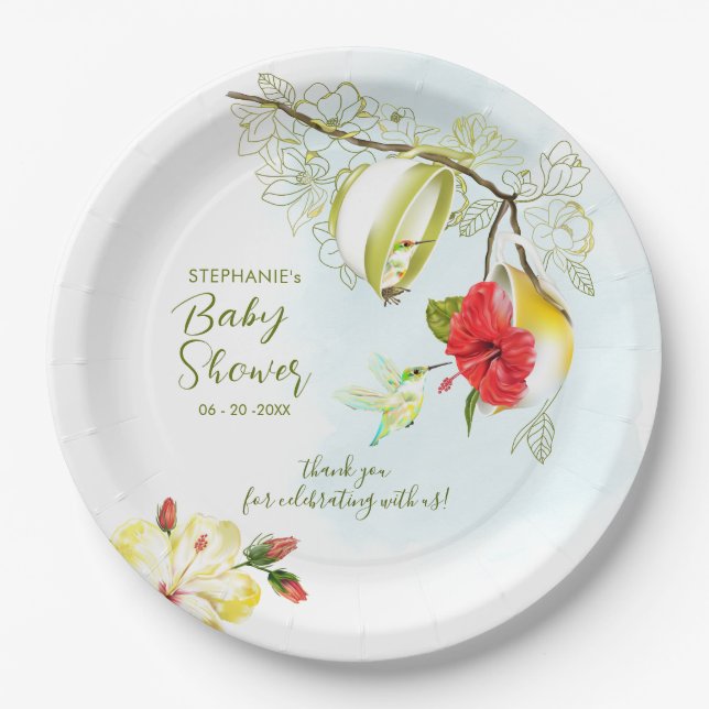 Prato De Papel Chá de fraldas de Festa de Chá de Hummingbird (Frente)