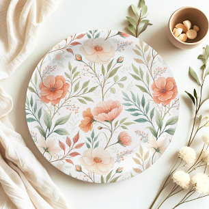 Prato De Papel Chá de fraldas de flor selvagem, cor-de-rosa-coral