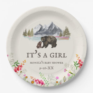 Prato De Papel Chá de fraldas de Garota Floral das Montanhas Bear