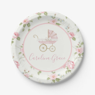 Prato De Papel Chá de fraldas de Garota Floral Rosa Preppy Southe