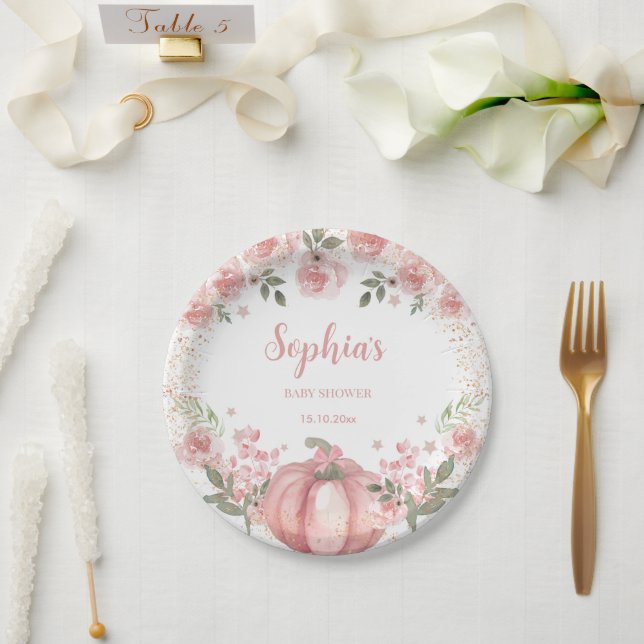 Prato De Papel chá de fraldas de Garota Floral Rosa-Pumpkin (Casamento)