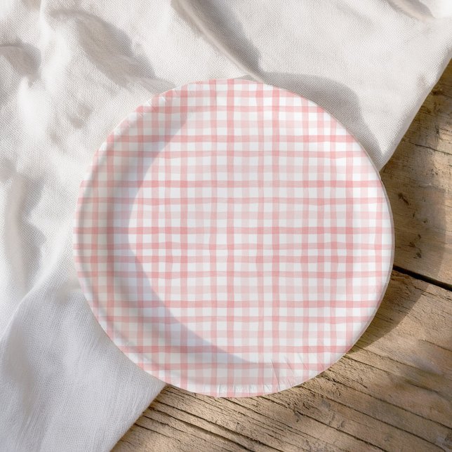 Prato De Papel Chá de fraldas de Gingham com Aquarela Rosa Escamu (Criador carregado)