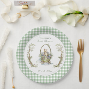 Prato De Papel Chá de fraldas de Gingham Verde Animal Fairytale