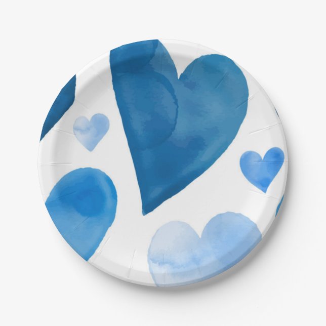 Prato De Papel Chá de fraldas de inverno Blue Hearts (Frente)