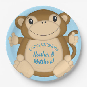 Prato De Papel Chá de fraldas de macaco azul