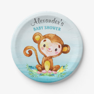 Prato De Papel Chá de fraldas de Macaco de Aquarela