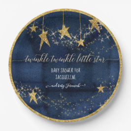 Prato De Papel Chá de fraldas de Marinho Azul Dourado Twinkle Lit
