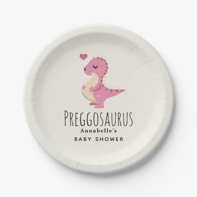 Prato De Papel Chá de fraldas de Menina de Dinossauro Cute Preggo (Frente)