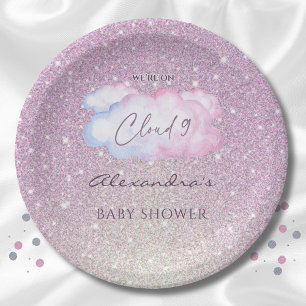 Prato De Papel Chá de fraldas de Nuvem de Aquarela Rosa Glitter