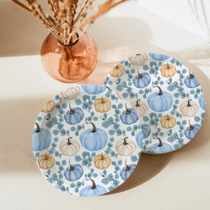 Prato De Papel Chá de fraldas de outono azul de abóbora doce