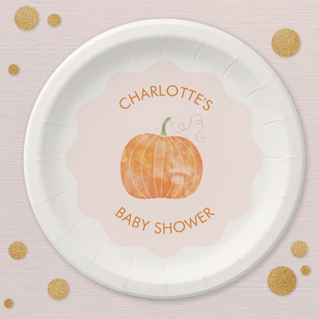 Prato De Papel Chá de fraldas de outono de Bomba Personalizado (Pumpkin autumn fall baby shower personalized party paper plates)