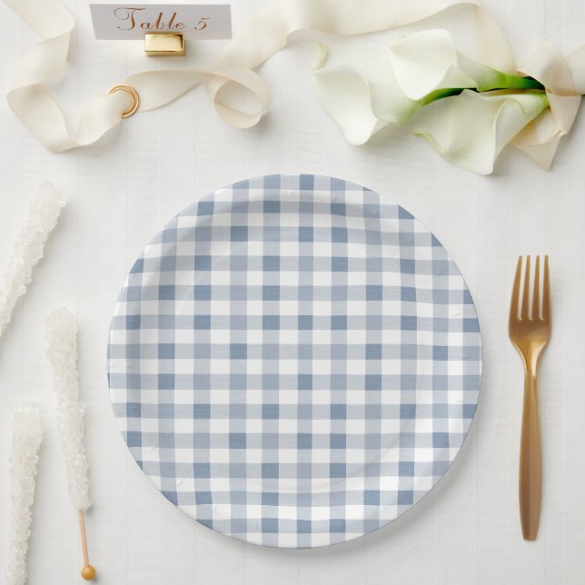 Prato De Papel Chá de fraldas de Padrão de Gingham Blueberry (Casamento)