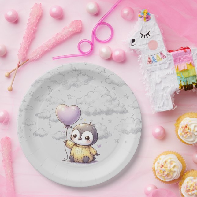 Prato De Papel Chá de fraldas de pinguim (Festa)