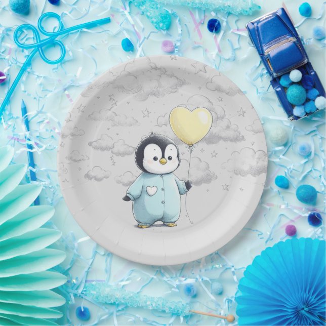 Prato De Papel Chá de fraldas de pinguim (Festa)