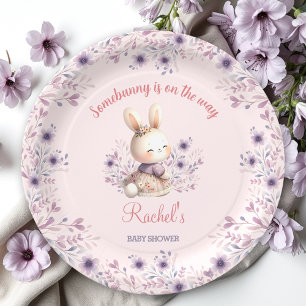 Prato De Papel Chá de fraldas de Primavera Floral Rosa Bunny