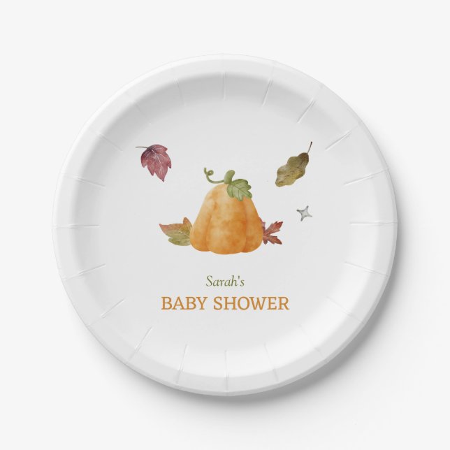 Prato De Papel Chá de fraldas de queda de abóbora de aquarela (Frente)