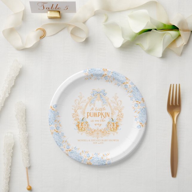 Prato De Papel Chá de fraldas de Rapazes Elegante Pumpkin Toile C (Casamento)