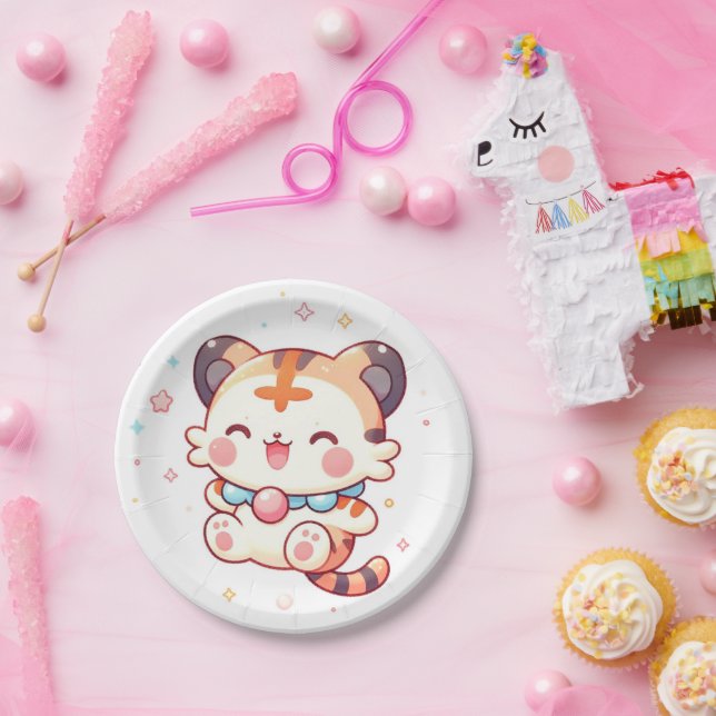 Prato De Papel Chá de fraldas de Tigre Feliz (Festa)