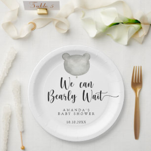 Prato De Papel Chá de fraldas de ursinho minimalista